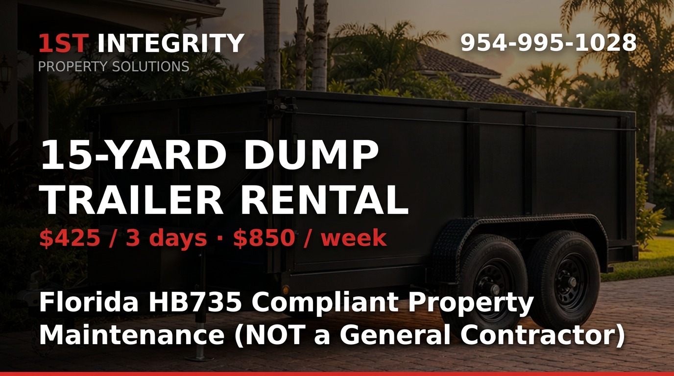 15-Yard Dump Trailer Rental — 1st Integrity Property Solutions, Broward County