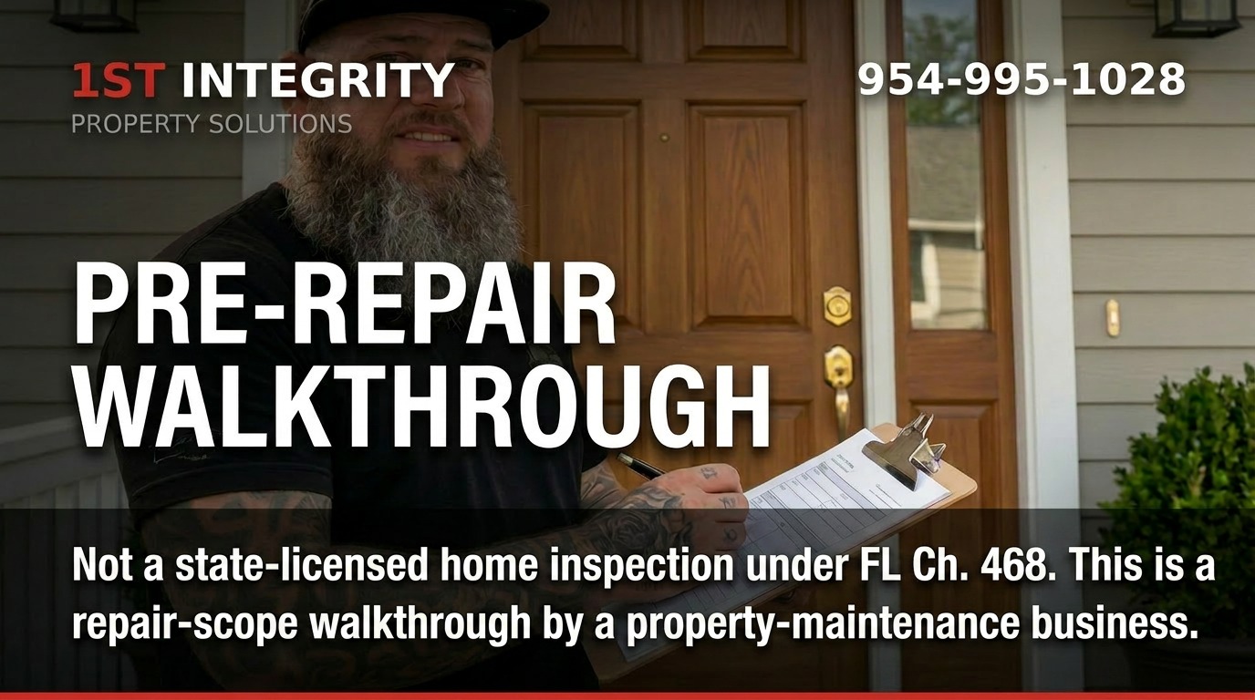 Pre-Repair Walkthrough — 1st Integrity Property Solutions, Broward County